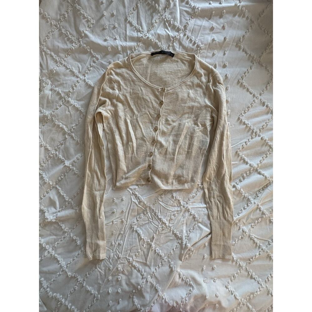 Jenni Kayne Cream Linen Blend Cropped Cardigan XS